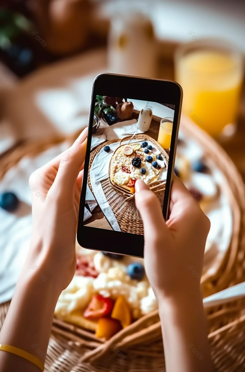 女性的手拿手机拍摄素食晚餐素餐,高清,摄影图,摄影图片,图片大全,摄影图免费下载